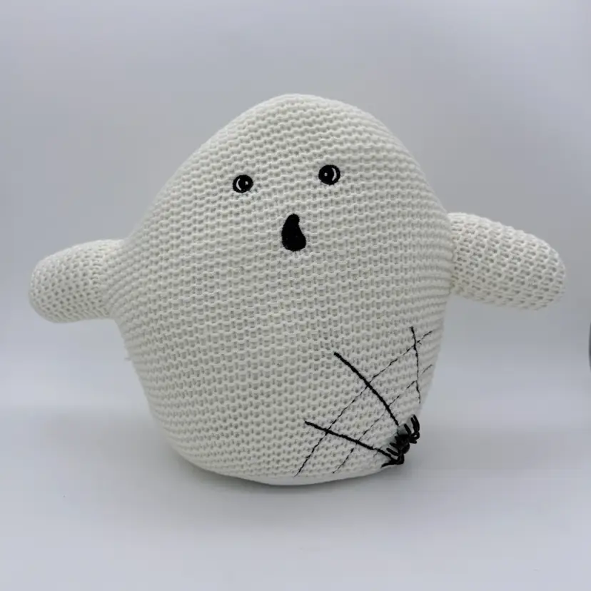 Halloween Weighted Ghost Plush Pillow 3D Spider Waffle Knit EMB Spider Web 12”