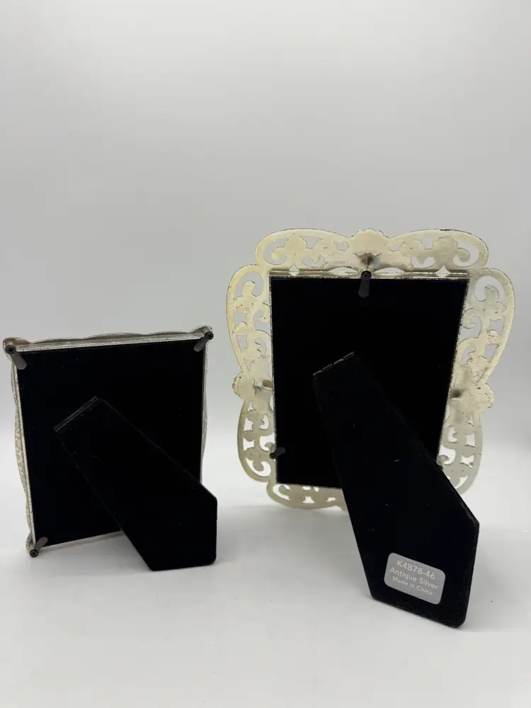 2 Vintage Ornate Silver Tone Frames With Rhinestones And Sparkle Lady Pictures