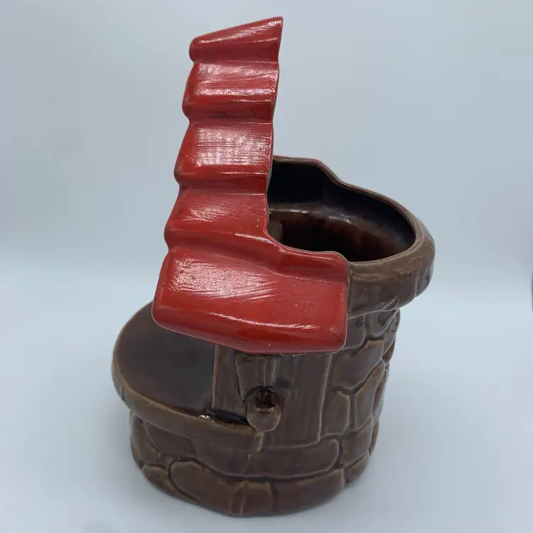 Vintage Wishing You Well Brown Red Roof Planter Made In USA