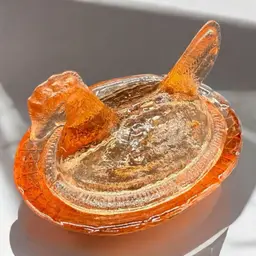 Vintage Peachy Pink Glass Hen On Nest Salt Cellar Miniature Chicken 2.5" As Is