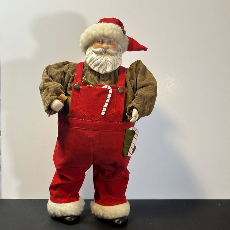 AK254 Toy Maker Santa 15 Inches Hammer Ready Soft Cloth Body Porcelain Face Hands And Feet Blue Eyes