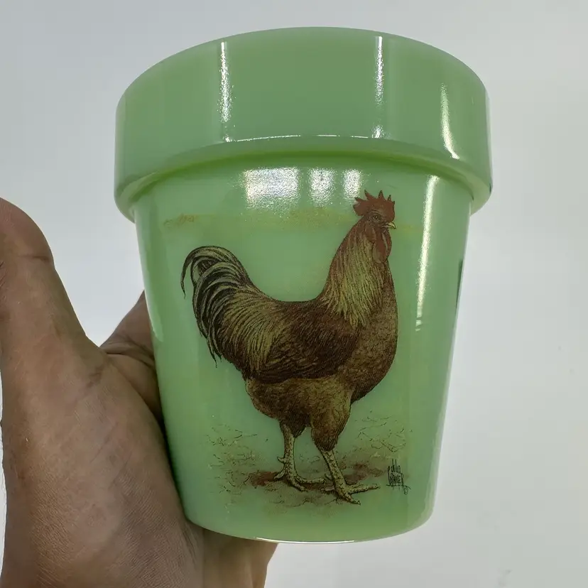 Mosser Jadeite Flower Pot With Rooster