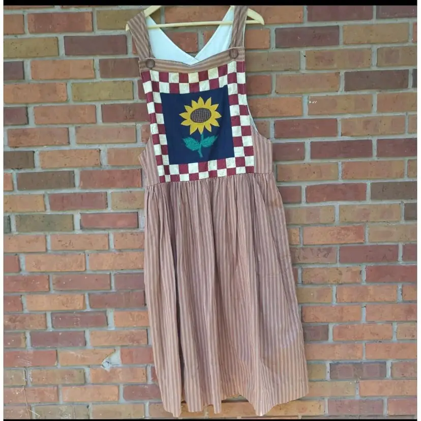 VTG Made In The USA Calico Collectables Striped Sunflower Dress Ladies Size L