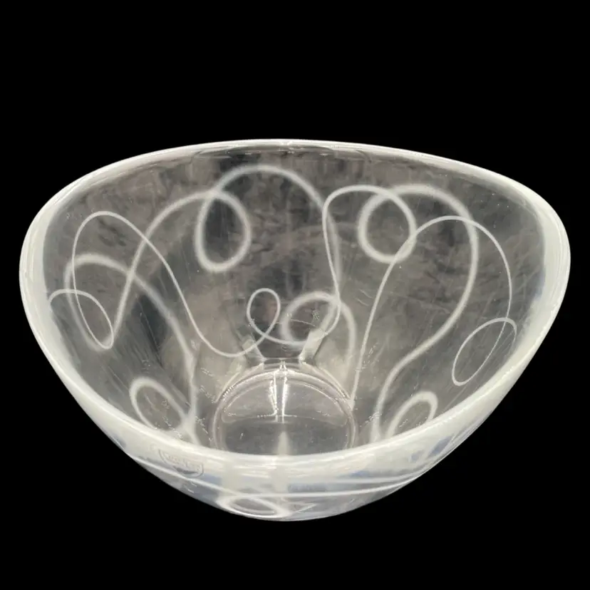 Orrefors (Sweden) Pond Clear Crystal Bowl, White Tangles Swirl Design, 6.25"