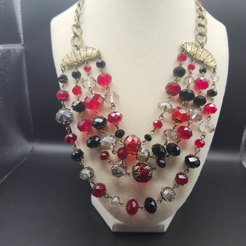 Crimson Cascade Beaded Necklace