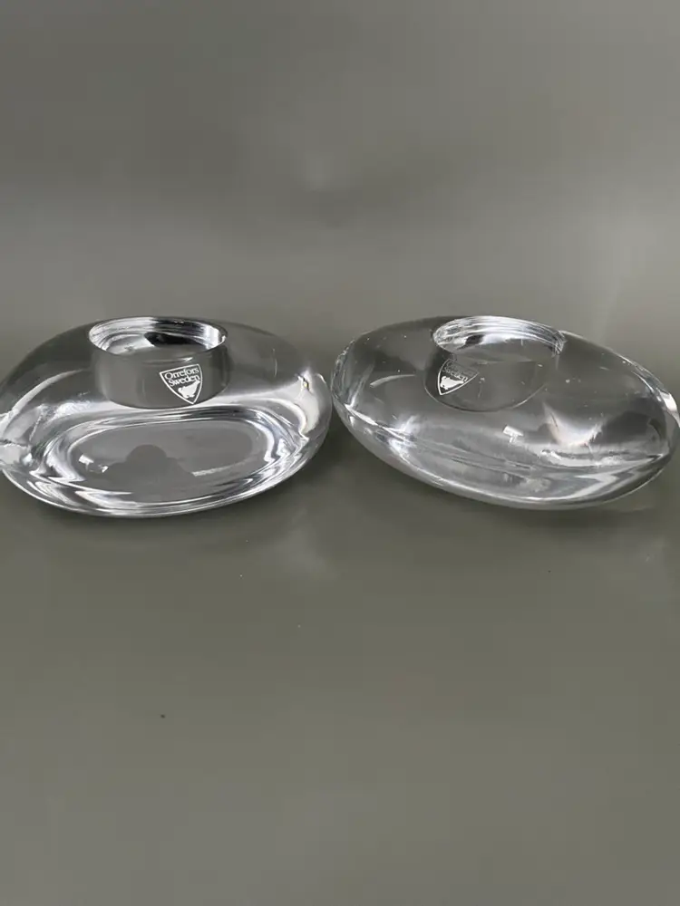 Orrefors Lightstone Lena Bergstrom Crystal River Rock Votive Candle Holders (2)