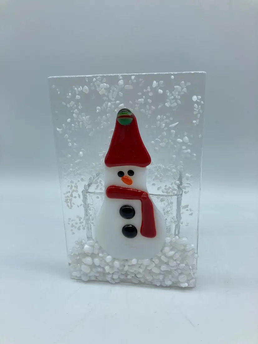 Art Glass Votive Snowman Christmas Candle Holder With Box