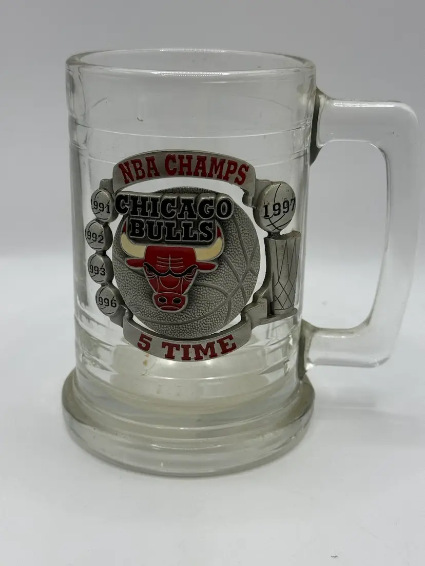 Chicago Bulls 5X NBA Champions Glass Stein Beer Mug 1997 Handcrafted in USA