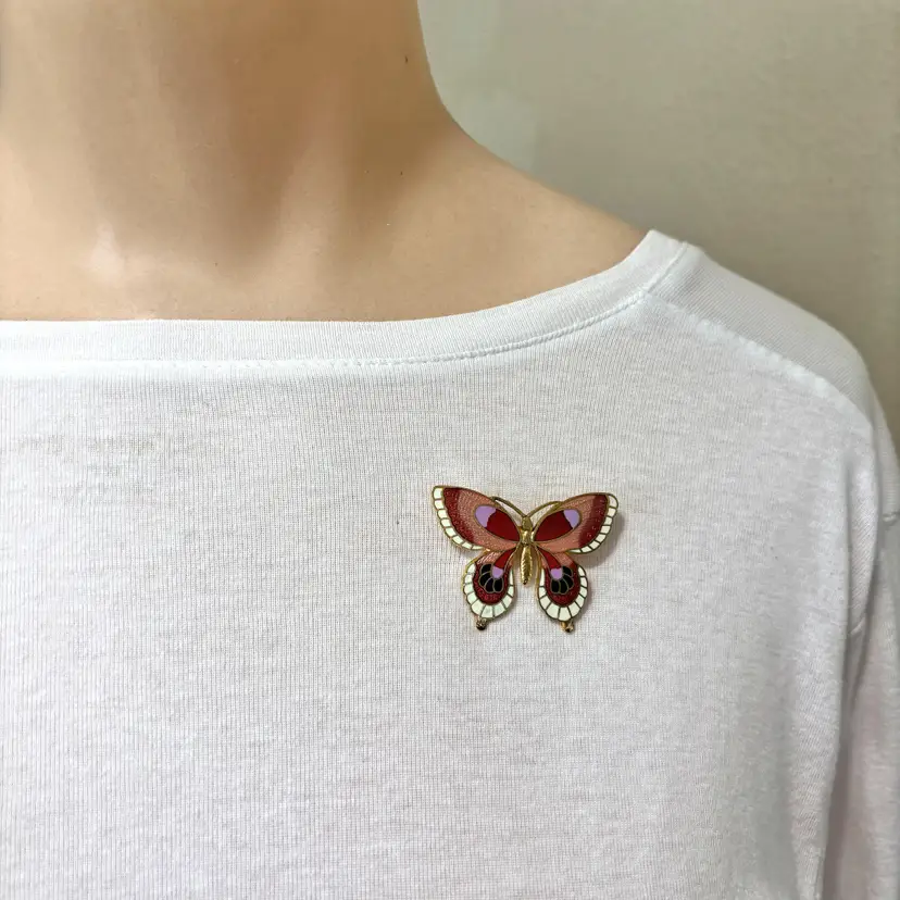 Cloisonne Enamel Butterfly Brooch Pin Costume Jewelry Retro 1980s Vintage