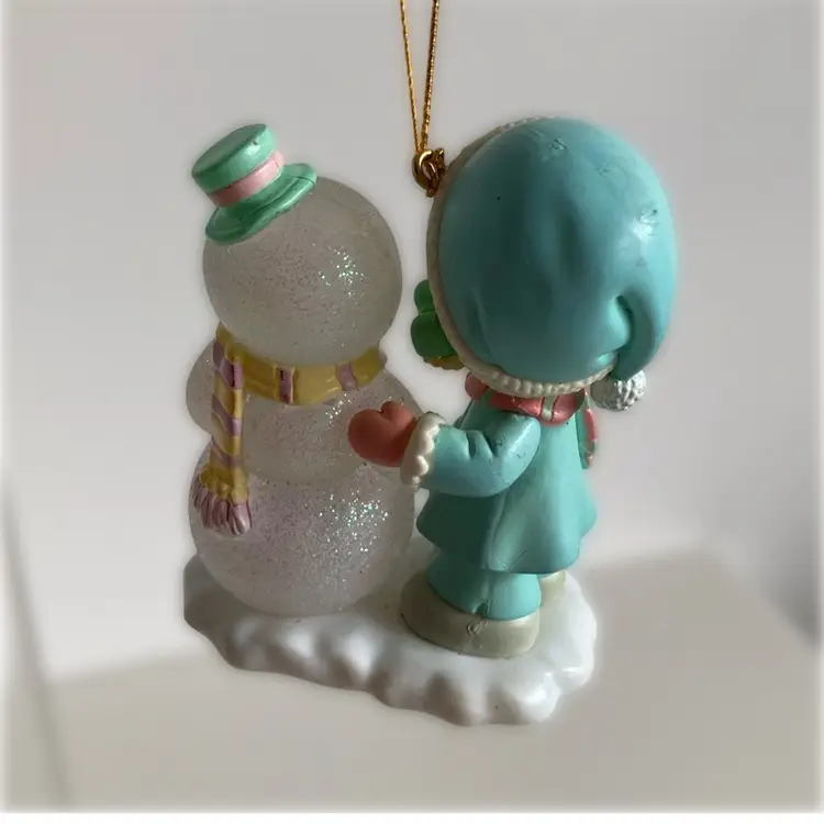 1999 Precious Moments Girl With Snowman Christmas Ornament