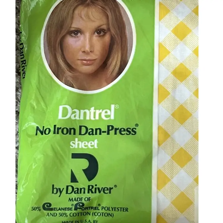 Vintage DAN RIVER Dantrel Twin Fitted Sheet NOS NEW Yellow &White Plaid NOS