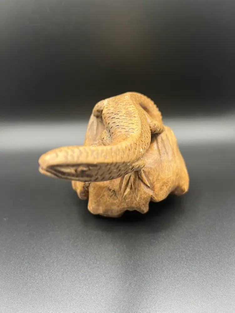 Hand Carved Burl Wood Lizard Sculpture Figure