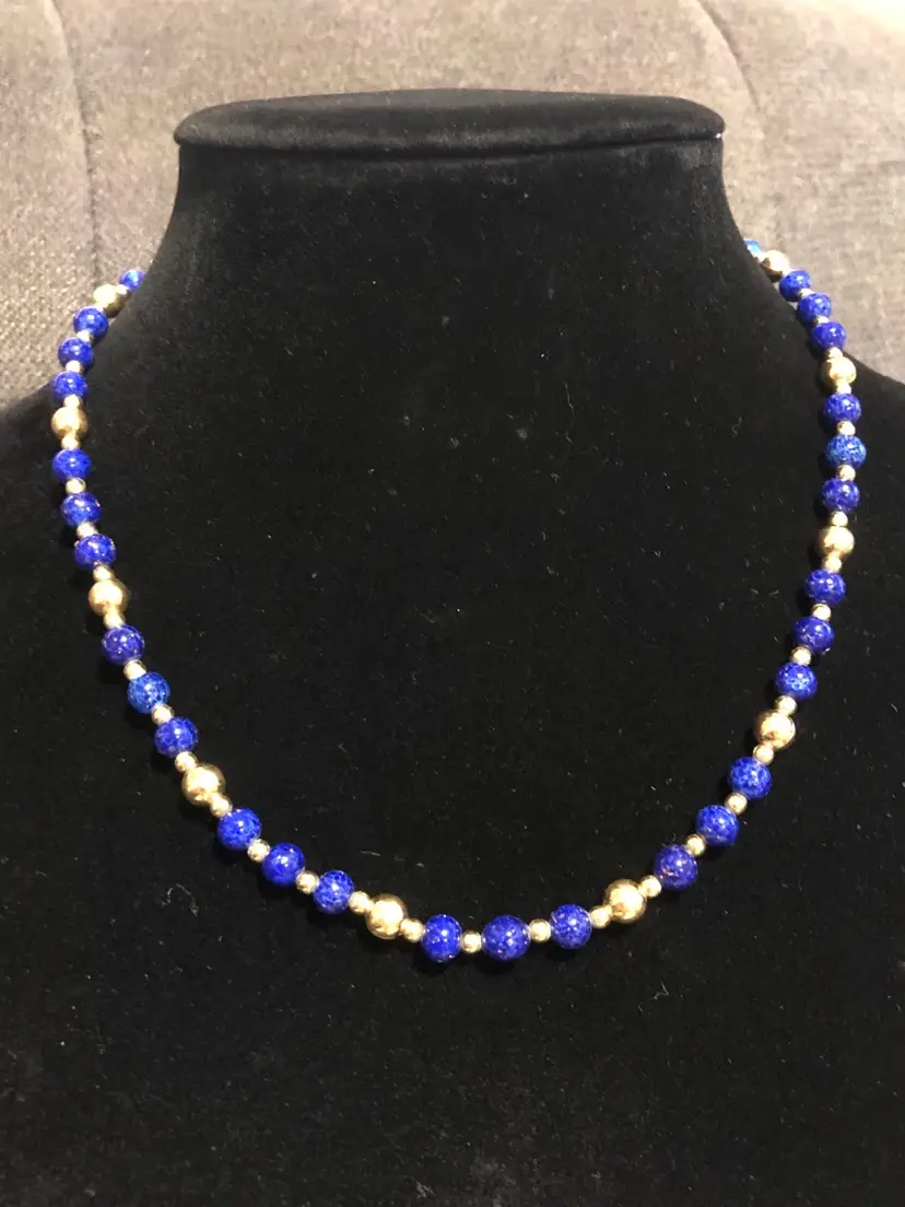 Vintage Napier Faux Lapis Gold-Tone Necklace