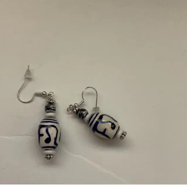Blue & White Bead Earrings Made By Me