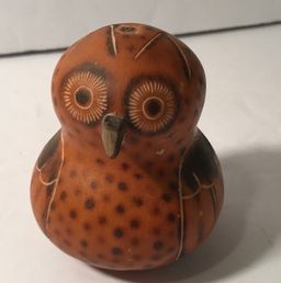 Gourd Owl Rattle Display Decorative Piece 3”