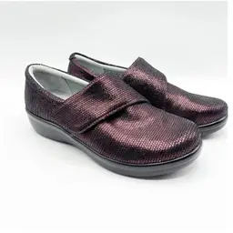 Alegria Lauryn Shoes Womens Size 37 Comfort Wine Metallic Leather Cross Strap