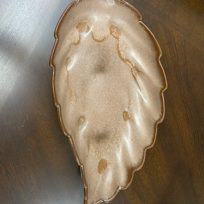 Frankoma Pottery Number 225 Footed Leaf Dish Brown 9 Inches Trinket Or Candy