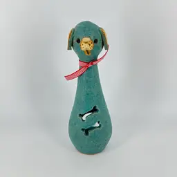 Studio Pottery Blue Dog Tea Light Candle Holder Signed