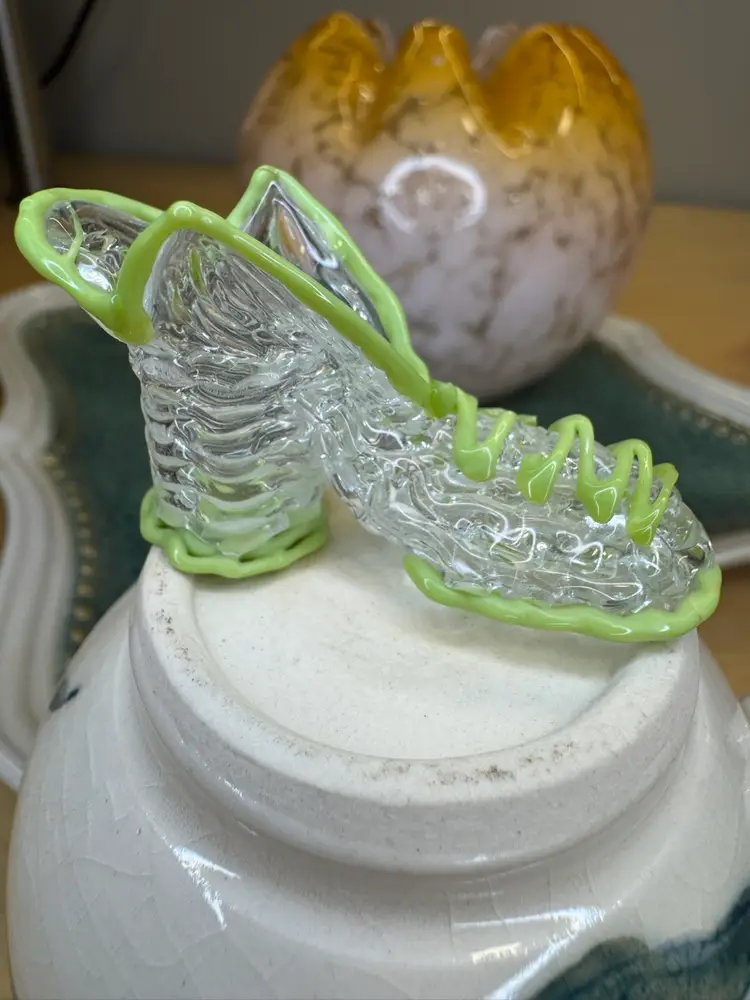 Mini Vintage Hand Made Miniature Glass Slipper Shoe