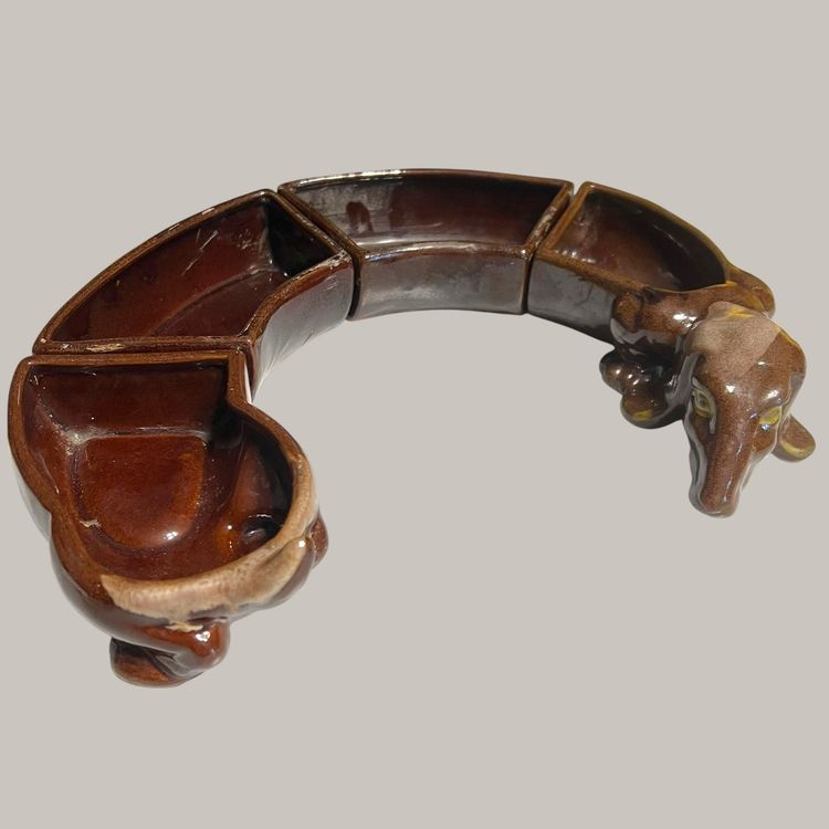 Vintage 4 Piece MCM Dachshund Hors D'Oeuvres Snack Serving Bowls Condiments Artmark Japan Drip Glaze