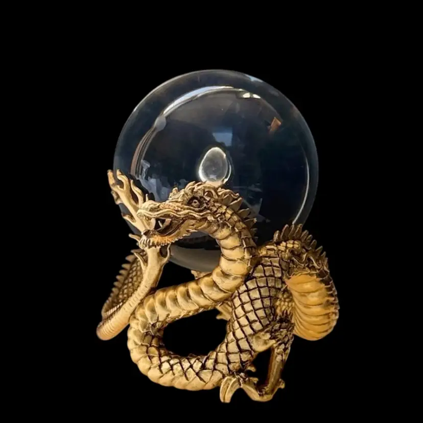 Franklin Mint Celestial Dragon Glass Orb 24KT Gilt Gold Jeane Dixon Designer Chinese Dragon Figurine Paperweight  Mystical/Fantasy READ 
5-1/2” T x 4-3/4”W