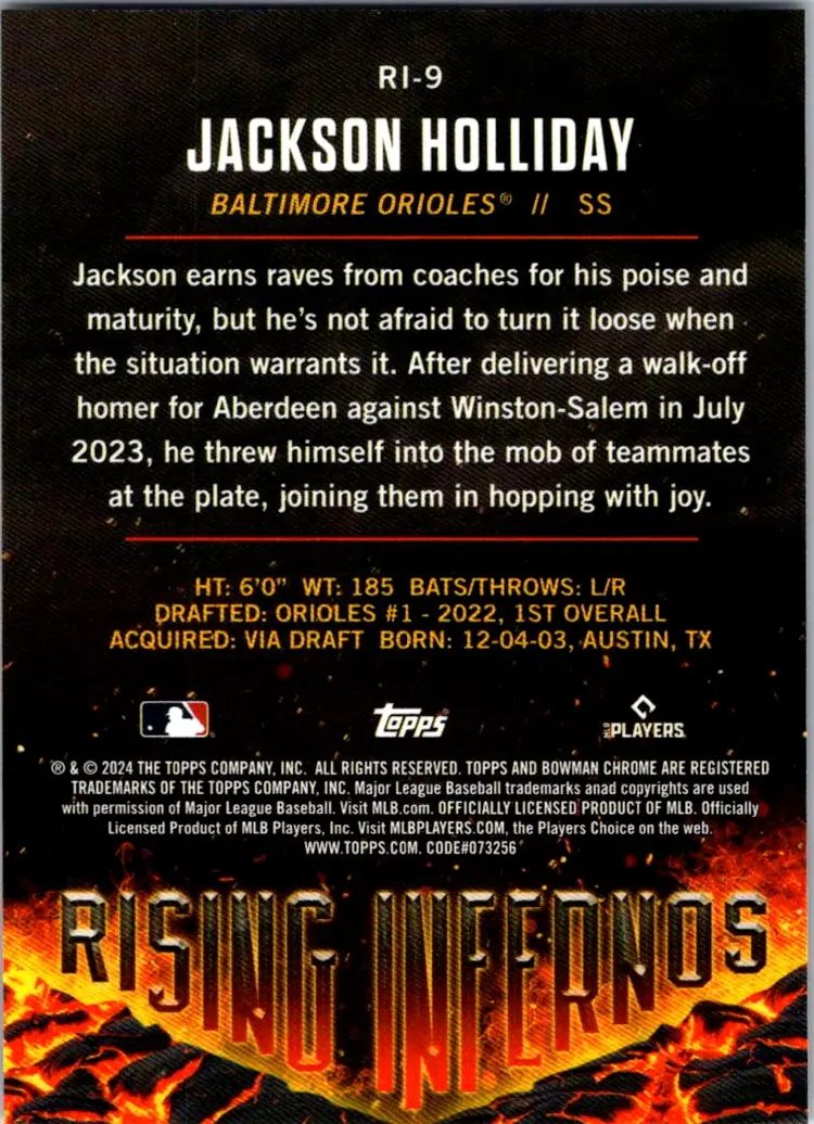 2023 Bowman Chrome Jackson Holliday Rising Infernos