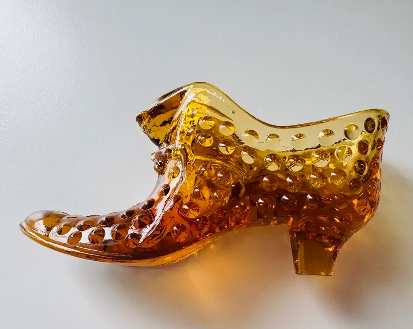 Vintage Fenton Amber Hobnail Glass Slipper - Amber