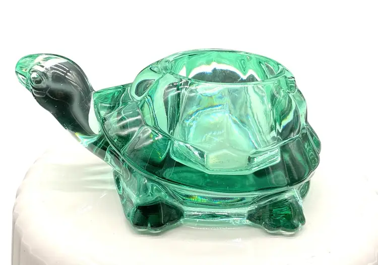 VTG Indiana Glass Spanish Green Turtle Candle Holder Tortoise Paperweight 5.5" L