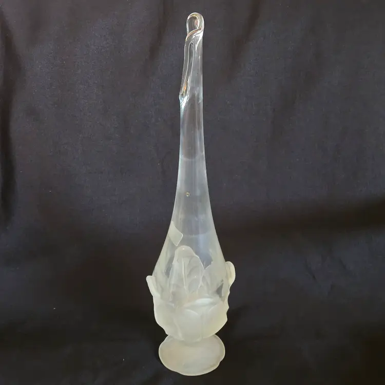 Viking Glass Swung Vase, Frosted Cabbage Base 15¼" Tall Original Sticker - Condition Issues