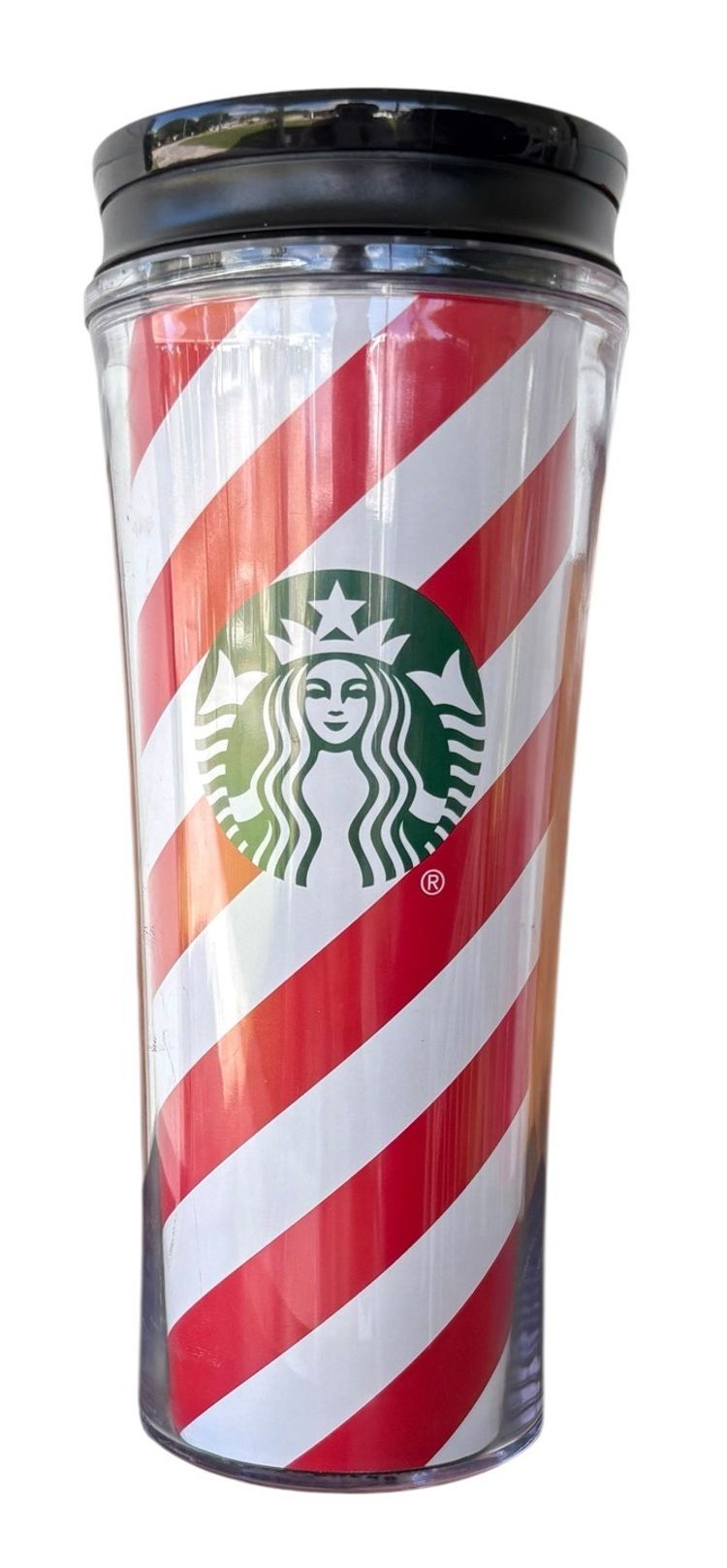Starbucks Red White Stripe Candy Cane Tumbler Travel Mug Coffee Cup  16 oz