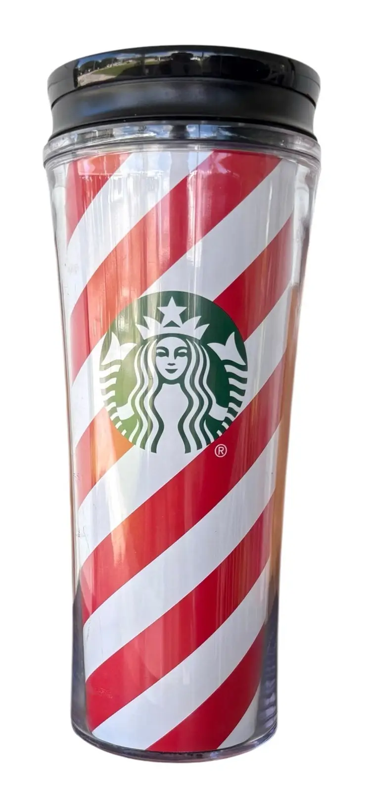Starbucks Red White Stripe Candy Cane Tumbler Travel Mug Coffee Cup 16 oz