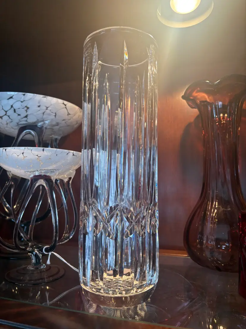 Signed Waterford Crystal Cylinder Vase