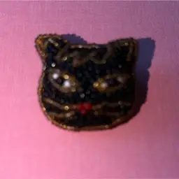 Bead Embroidered Black Cat Pin: Handmade Brooch with Crystal Eyes