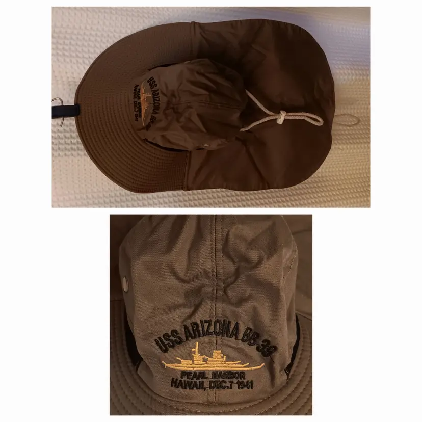 USS ARIZONA BB-39 Pearl Habor Hawaii Sun Hat with Neck Shade Flap NEW US Navy