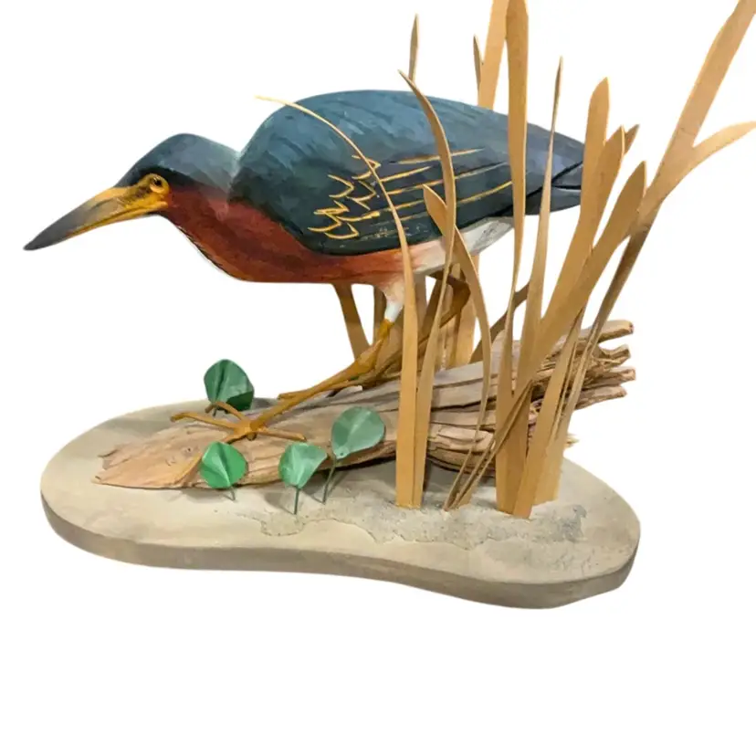 Wood Heron Carving And Painted