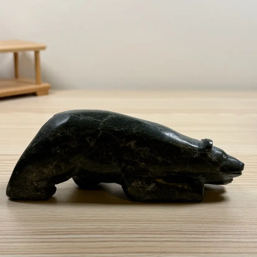 Vintage Inuit Carved Soapstone Polar Bear Figure - Signed Eskimo Art Canada