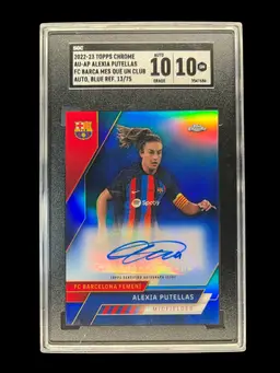 Alexia Putellas 2022/23 Topps Chrome Barcelona Blue Autograph /75 SGC 10/10 Barcelona Soccer Card