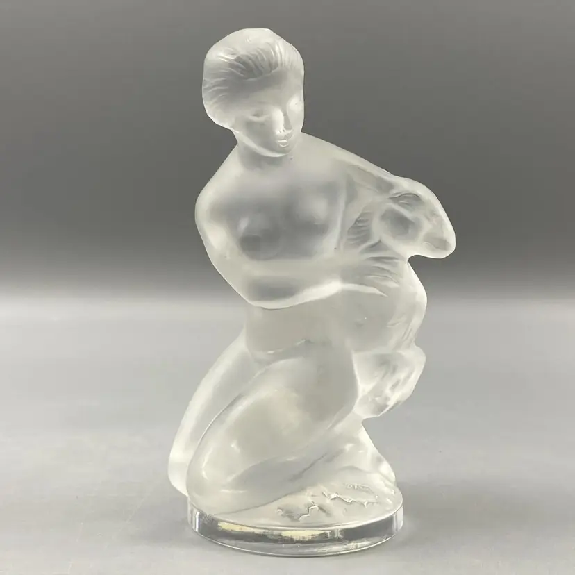 Lalique France Diana The Huntress & The Fawn Figurine Woman Fawn Deer