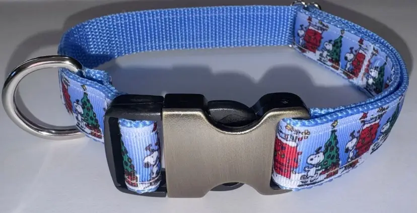 Dog Collar Peanuts Snoopy Christmas Large Handmade Heavy Duty W/Buckle NEW