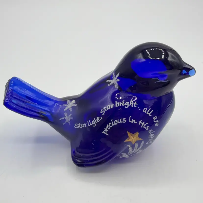 Fenton Milk Glass Chubby Cobalt Blue Bird Signed G. Tupere?