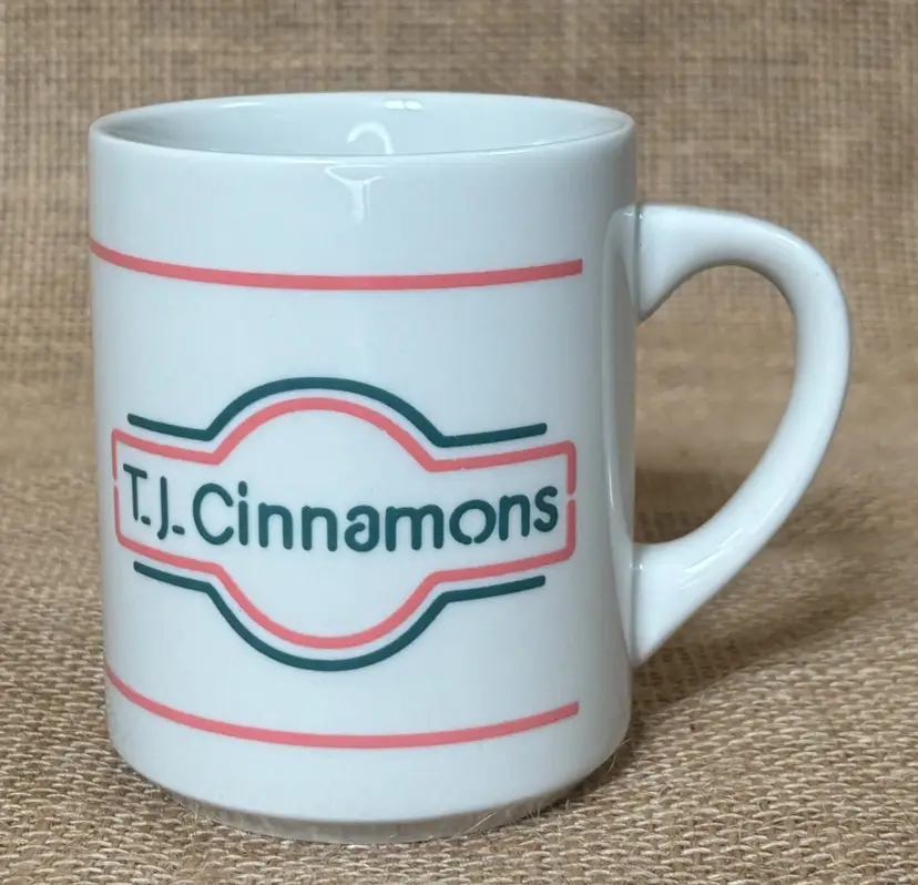 Vintage TJ Cinnamons Coffee Mug Cup Minamalist Design Logo T.J. Retro Old School