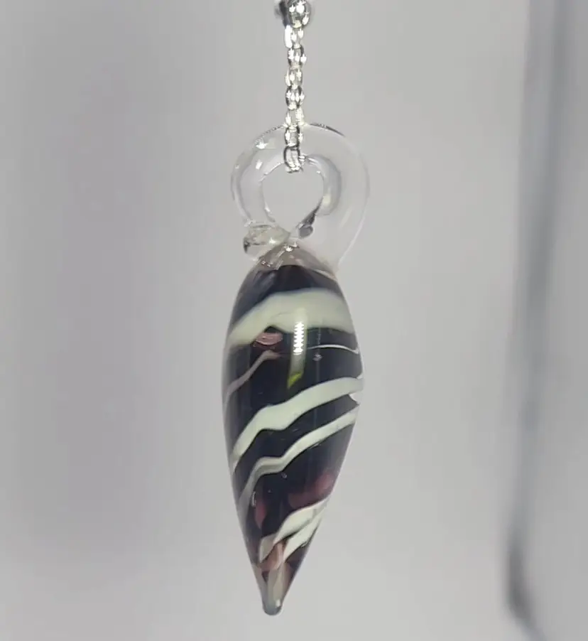 NWOT Black Swirl Glass Heart Pendant 30" 925 Sterling Silver Chain Lobster Claw