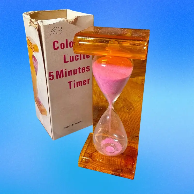 Vintage Colorful Lucite Five Minute Timer Hourglass W/ Box, Retro Neon