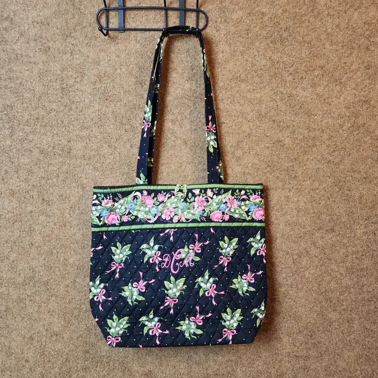 Vntge Vera Bradley New Hope Tote Bag Breast Cancer Awareness Black DMC Monogram
