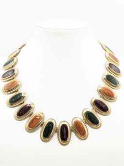 Vintage Gold Tone Autumn Enameled Oval Necklace