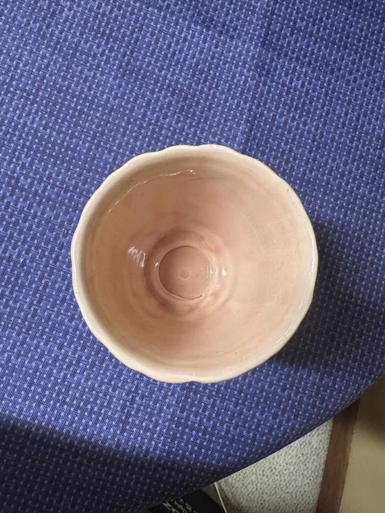 McCOY Bamboo Pattern Flower Pot Planter / Attached Saucer Pink