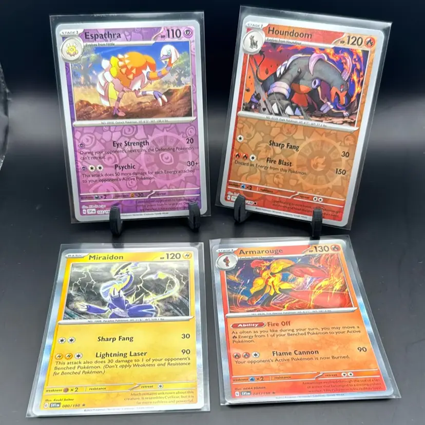 Pokémon Lot Espathra Pokeball Holo, Houndoom Pokeball Holo, Miraidon Holo, Armarouge Holo