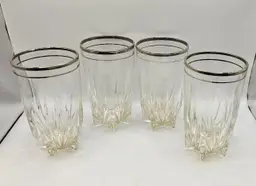 Set of 4 Federal Clear Glass Star Bottom Silver Rim Iced Tea Glasses