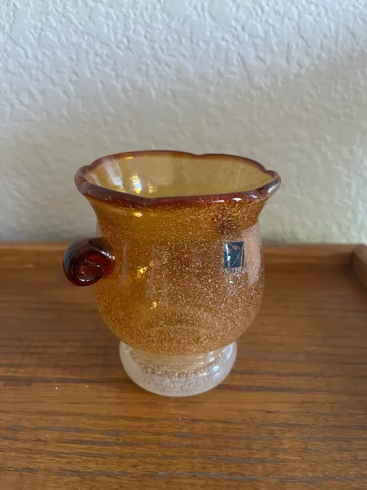 Hand Blown Amber One Million Bubbles Glass Applied Handles Italy Amici