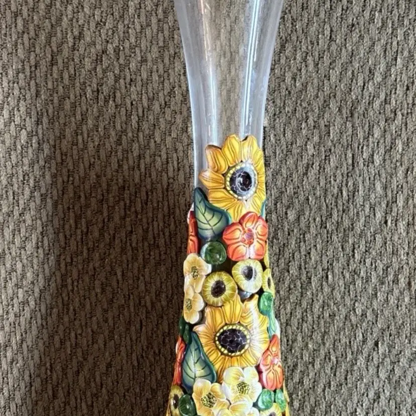 Whimsical Polymer Clay Flowers Over Glass Vase